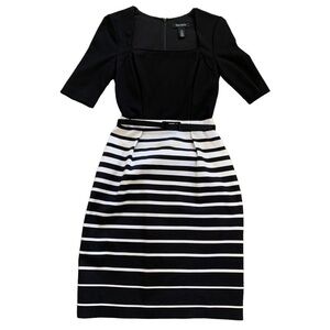 White House Black Market Square Neckline Belted Dress In Black White Size 00